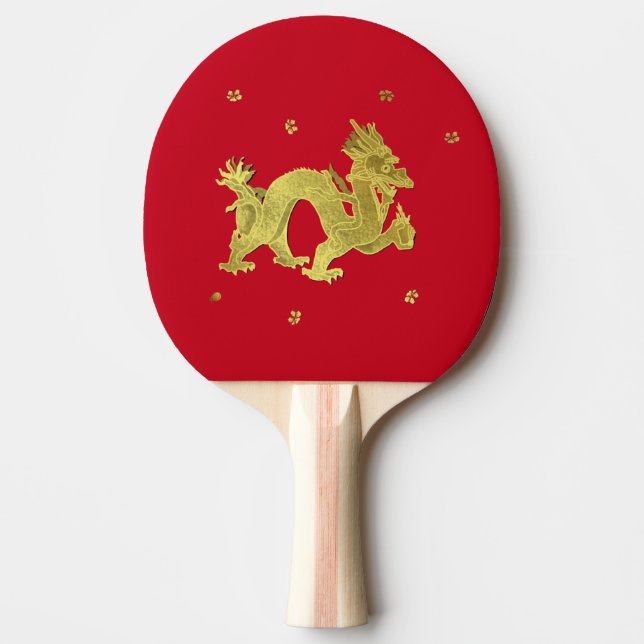Pala De Ping Pong Dragón chino de oro (Anverso)