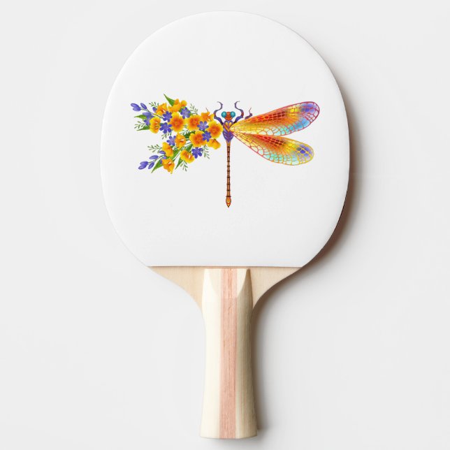 Pala De Ping Pong Dragón de flores amarillas (Anverso)