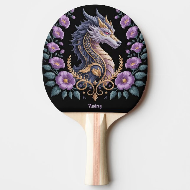 Pala De Ping Pong Dragón de lavanda ornamentado personalizado (Anverso)