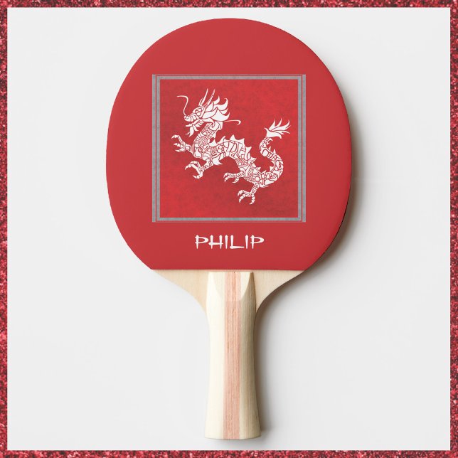Pala De Ping Pong Dragón rojo y blanco llamativo (Subido por el creador)