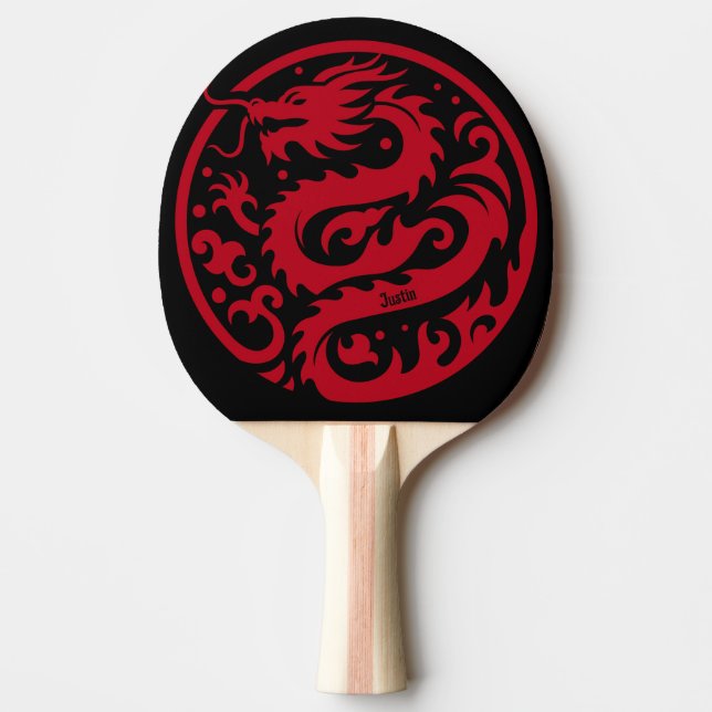 Pala De Ping Pong Dragón Rojo y Negro Personalizado (Anverso)