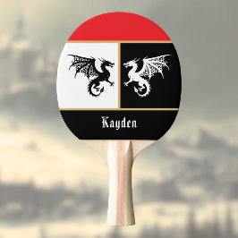Pala De Ping Pong Dragones en negro blanco con recorte de color dora