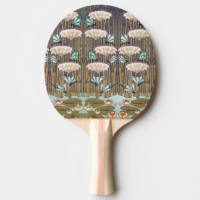 Pala De Ping Pong Dragonflies Water Lilies Marsh Art Nouveau (Anverso)