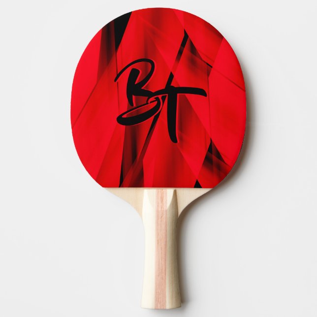 Pala De Ping Pong Dramático elegante rojo negro abstracto monogramad (Anverso)