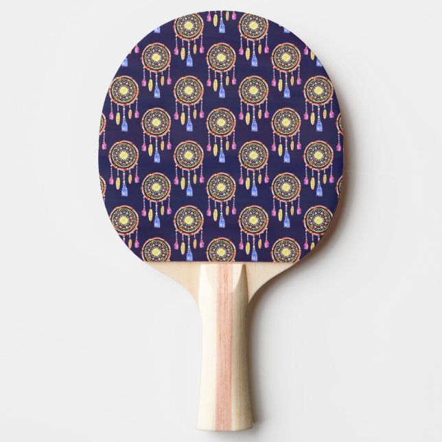 Pala De Ping Pong Dreamcatchers Fethers Watercolor Seamless Textura (Anverso)
