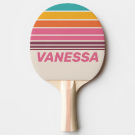 Pala De Ping Pong Dulces Vintage Arcoíris Striping con Nombre