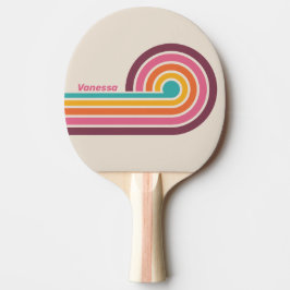 Pala De Ping Pong Dulces Vintage Rayas de Arcoíris con Nombre