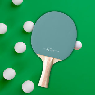 Pala De Ping Pong Dusty Aqua Modern Girly Monograma Nombre
