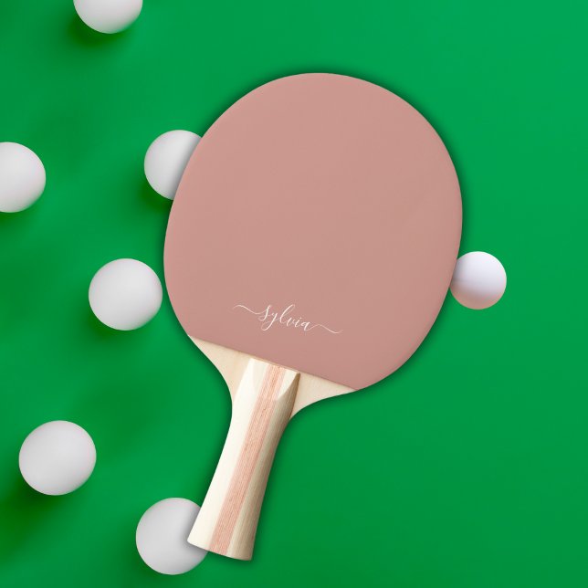 Pala De Ping Pong Dusty Naranja Modern Girly Monograma Nombre (Dusty Orange Modern Girly Monogram Name Ping Pong Paddle)