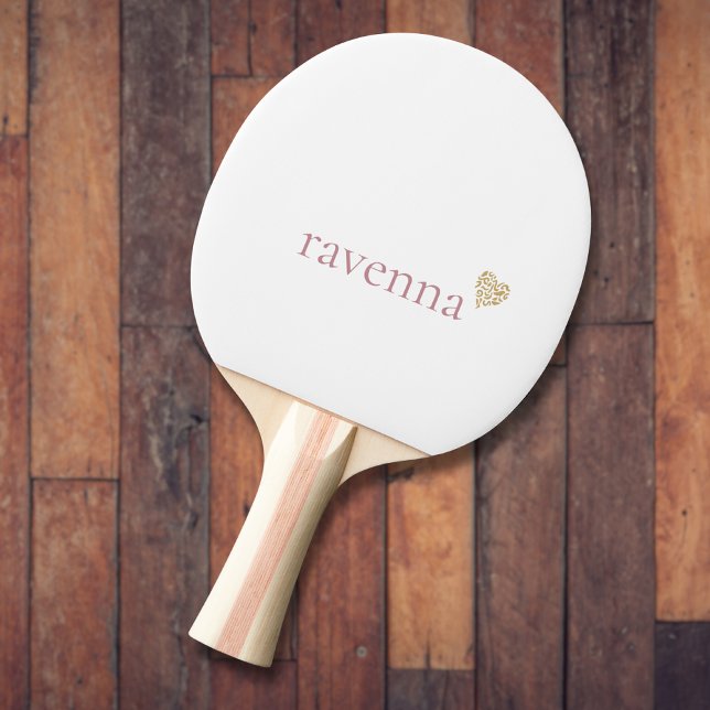 Pala De Ping Pong Dusty Rose Personalized Name Gold Leopard Heart (Subido por el creador)