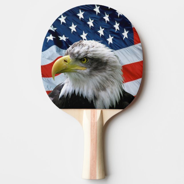 Pala De Ping Pong Eagle calvo y bandera americana (Anverso)
