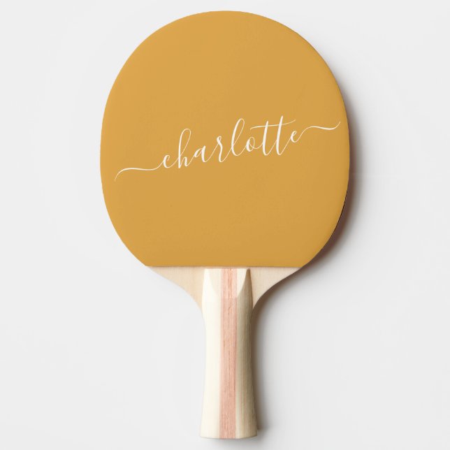Pala De Ping Pong Earthy Mustard Yellow Script Name Personalized  (Anverso)