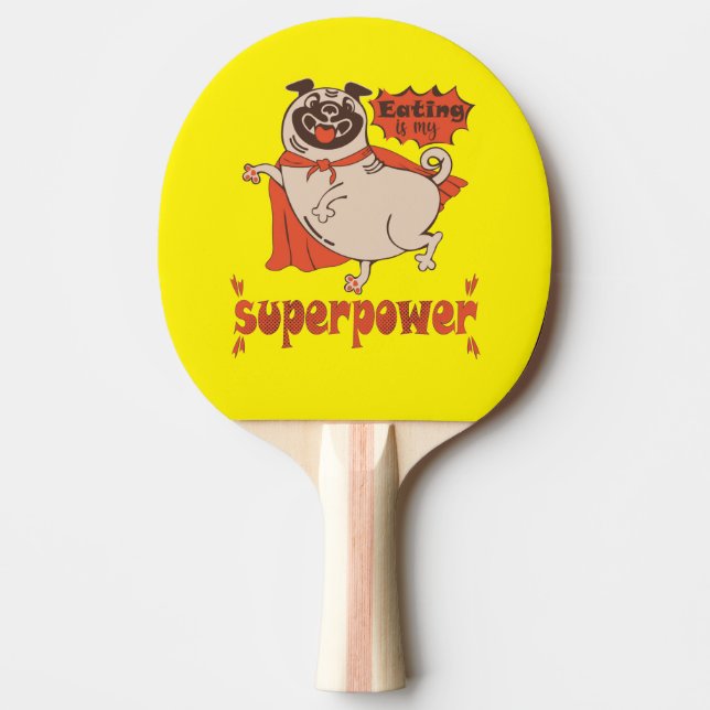 Pala De Ping Pong Eating is my superpower red cloak pug comic style  (Anverso)