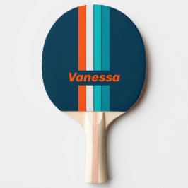 Pala De Ping Pong Eco de botella azul rayada con nombre
