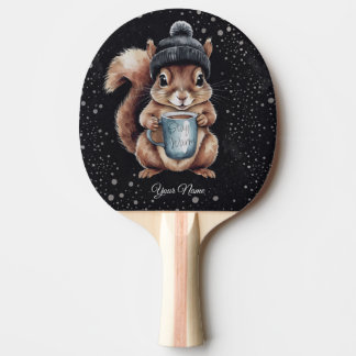 Pala De Ping Pong Eichhörnchen mit Tasse und Schnee „Stay Warm“