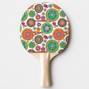 Pala De Ping Pong el doodle florece el modelo del fondo
