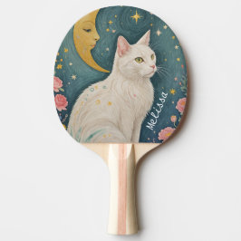 Pala De Ping Pong El encantador gato blanco con ojos verdes