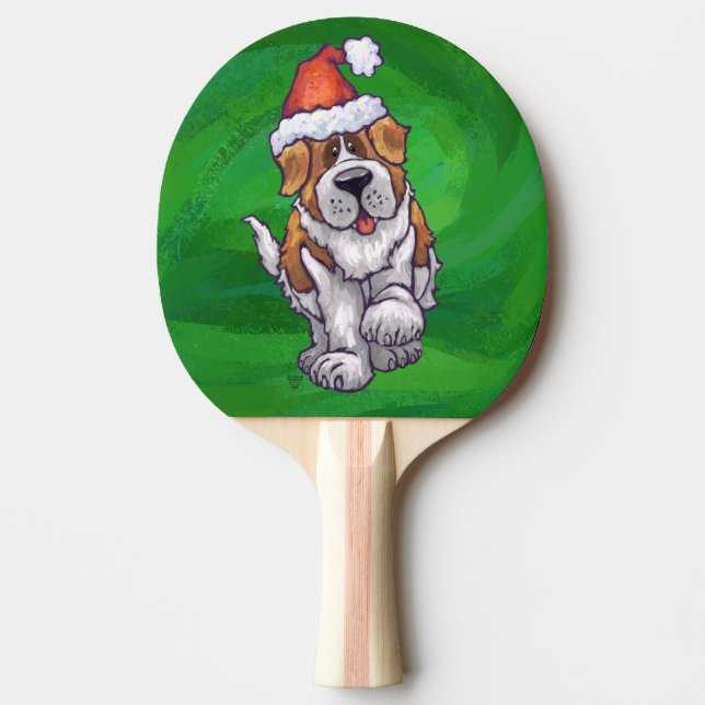Pala De Ping Pong El lindo San Bernard en Santa Hat en verde (Anverso)