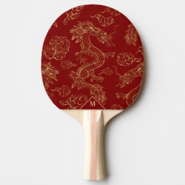 Pala De Ping Pong El oro del dragón chino y el rojo oscuro