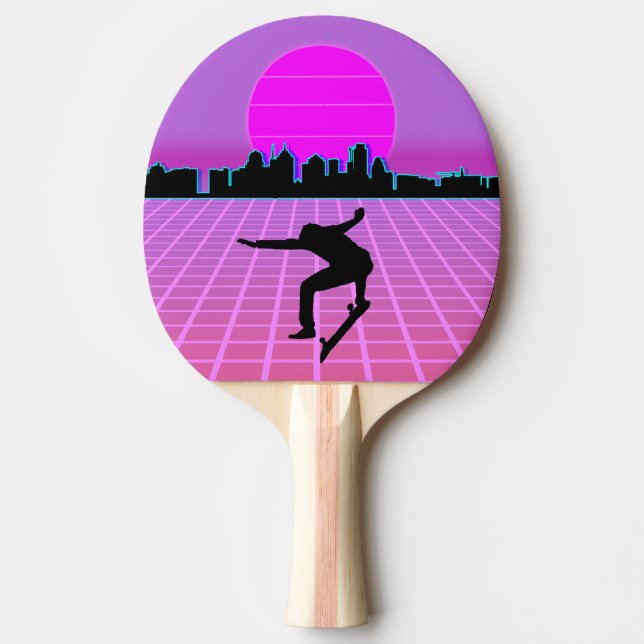 Pala De Ping Pong El Skateboarder de Vaporwave Retro 80 (Anverso)