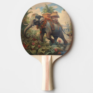 Pala De Ping Pong Elefante de escena botánica vintage con howdah