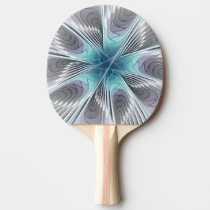 Pala De Ping Pong Elegancia Flor de Arte Fractal Blanco Gris Azul