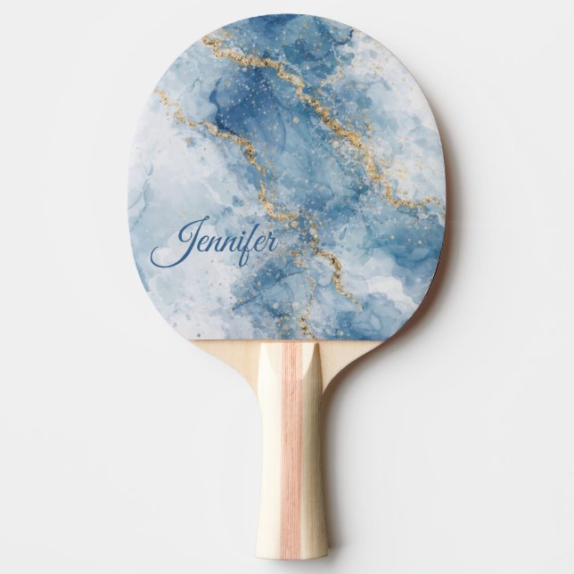 Pala De Ping Pong Elegant Blue Gold Glitter Abstract Flow            (Anverso)