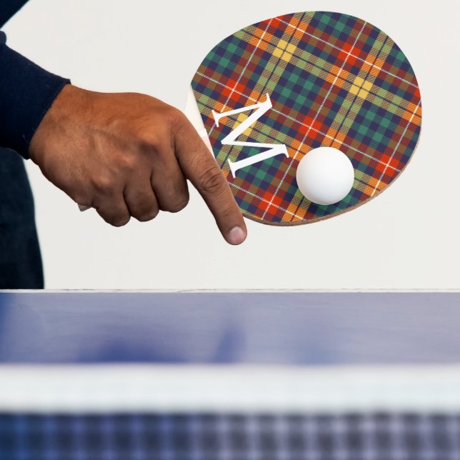 Pala De Ping Pong Elegant blue & orang tartan plaid Monogram (in situ)