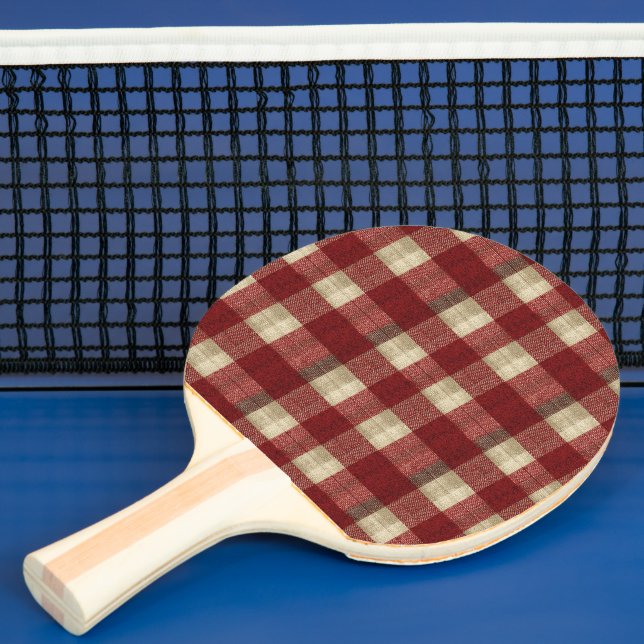Pala De Ping Pong Elegant Burgundy Ivory Rust Red Plaid Pattern (in situ)