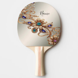 Pala De Ping Pong Elegant Gold Jewel Flowers Ping Pong Paddle