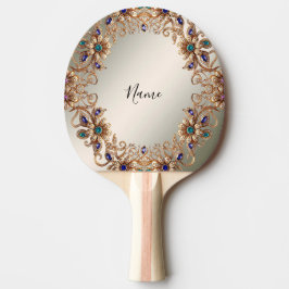 Pala De Ping Pong Elegant Gold Jewel Flowers Ping Pong Paddle