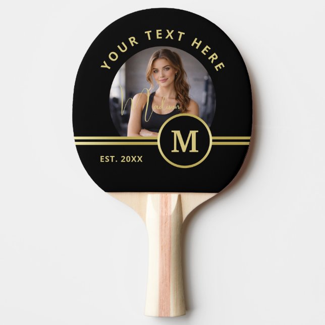 Pala De Ping Pong Elegant Gold Signature Monogram with Photo (Anverso)