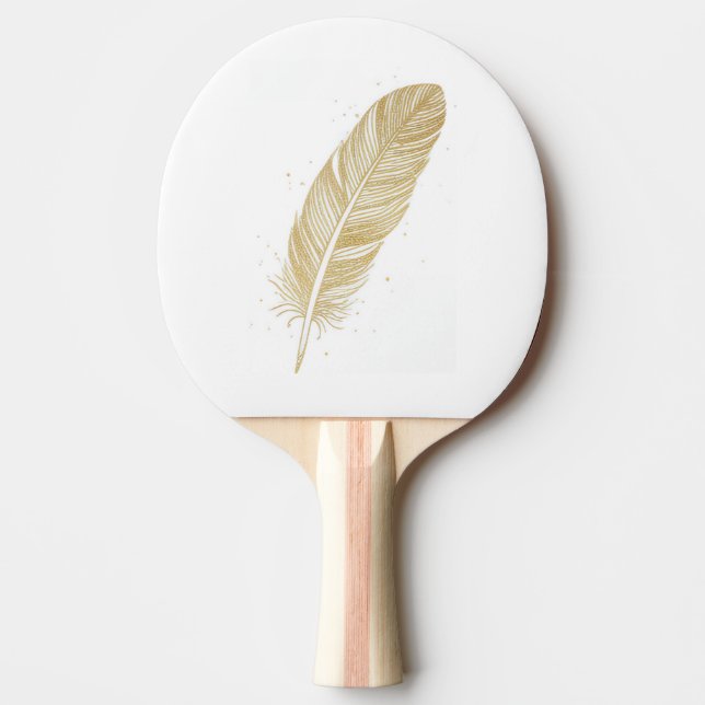 Pala De Ping Pong Elegant Golden Feather Line Art - Modern Aesthetic (Anverso)