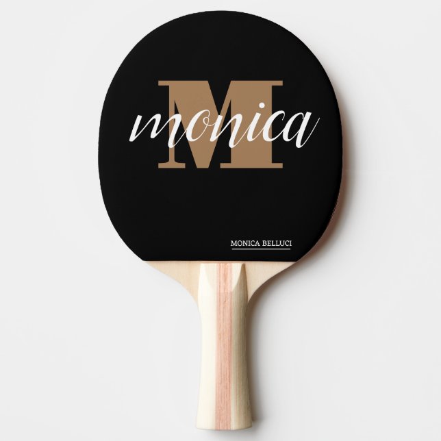 Pala De Ping Pong Elegant Monogram Black Gold Script minimal (Anverso)
