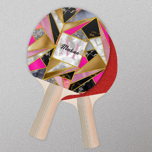 Pala De Ping Pong Elegante abstracto oro plateado color rosa geométr