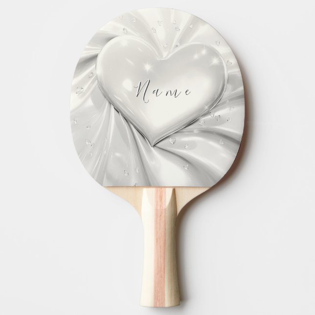 Pala De Ping Pong Elegante Crema Blanca Corazón Ping Pong Paddle (Anverso)
