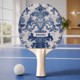 Pala De Ping Pong Elegante damasco Azul toile de jouy monograma