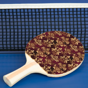 Pala De Ping Pong Elegante Damasco Borgoña - Floral barroca vintage