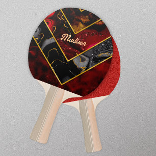 Pala De Ping Pong Elegante de color rojo oscuro giratorio geométrico