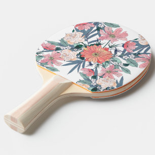 Pala De Ping Pong Elegante diseño floral color rosa y azul acuátic