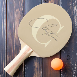 Pala De Ping Pong Elegante Duna de Arena con Monograma Moderno de Mi