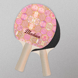 Pala De Ping Pong Elegante faux Purpurina rosa geométrico