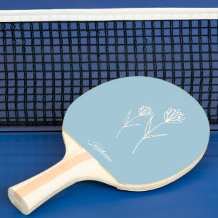 Pala De Ping Pong Elegante Flor Simple Azul Polvoriento
