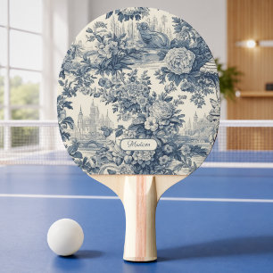 Pala De Ping Pong Elegante floral vintage azul monograma toile de jo
