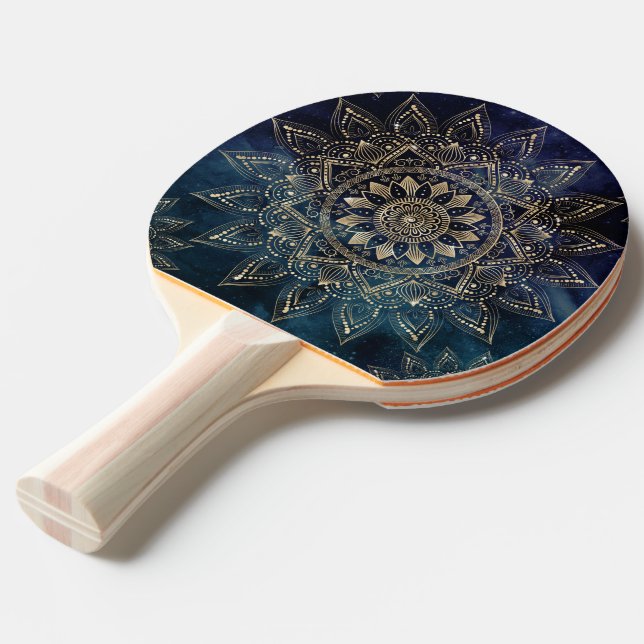 Pala De Ping Pong Elegante galaxia azul Mandala dorada (Ángulo frontal)
