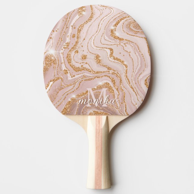 Pala De Ping Pong Elegante Glam Rubor Marble rosa personalizado (Anverso)