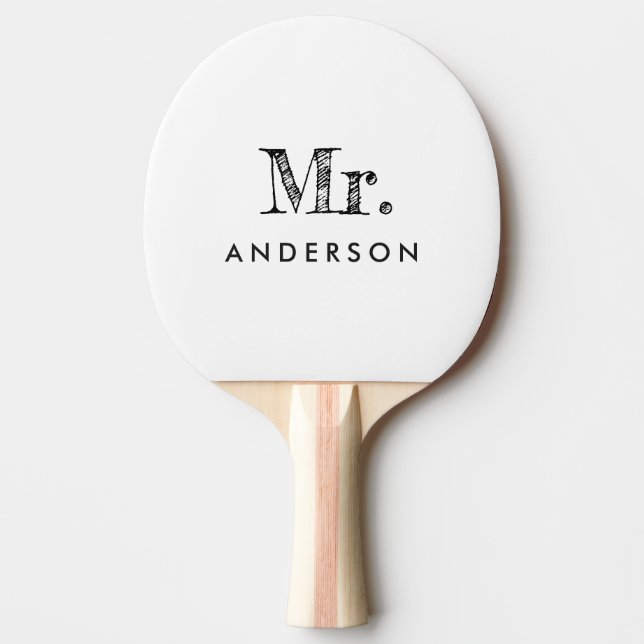 Pala De Ping Pong Elegante guión blanco Mr. Ping Pong Paddle (Anverso)