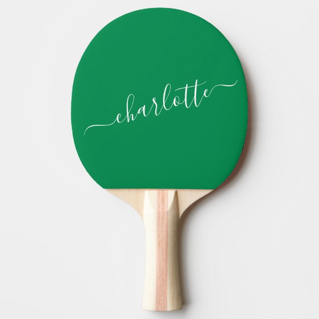 Pala De Ping Pong Elegante Kelly Green Script Name Personalizado (Anverso)