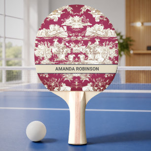 Pala De Ping Pong Elegante lago rojo vintage monograma toile de jouy