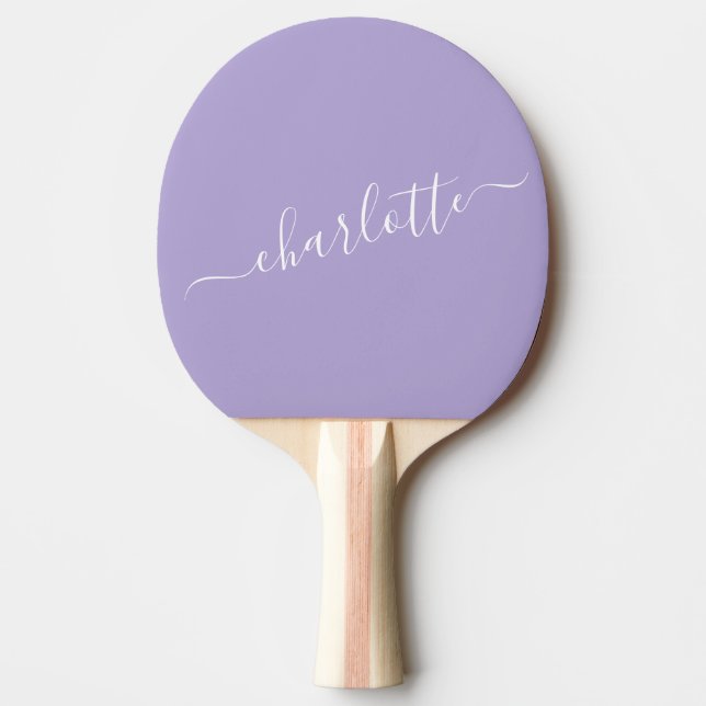 Pala De Ping Pong Elegante Lavanda Lilac Script Nombre Personalizado (Anverso)